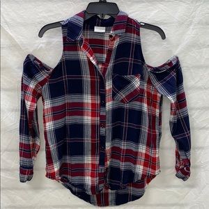 Abound Plaid Cold Shoulder Flannel